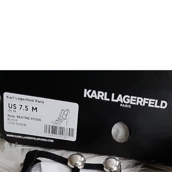 Karl Lagerfeld Paris Cagey Heels Black Leather Silver Pearls Tried on - Picture 5 of 5